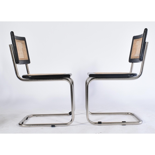 575a - A set of eight retro 20th century oak & chrome cantilever chairs. Each chair having oak seat frame p... 