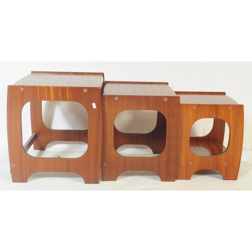 585a - British Modern Design - A  retro mid 20th century circa 1970's teak wood nest of three graduating ta... 