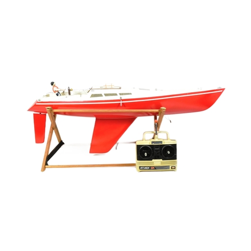 398 - My Lady II Of Bristol - vintage RC Radio Controlled pond yacht. ABS hull in red and white, with a we... 