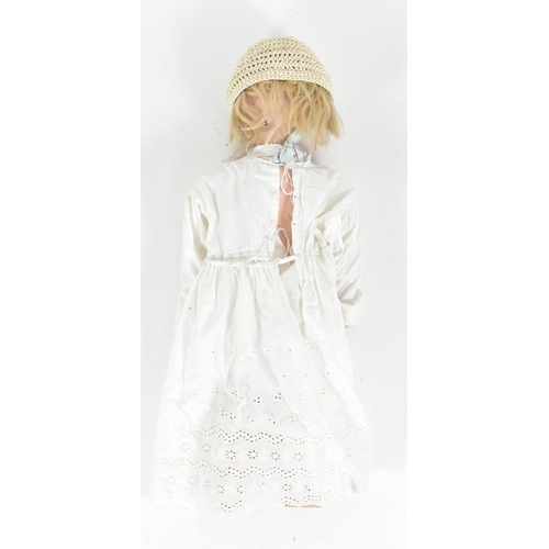 98 - An early 20th Century German Armand Marseille bisque headed doll. Brown flirty eyes, blonde lashes, ... 