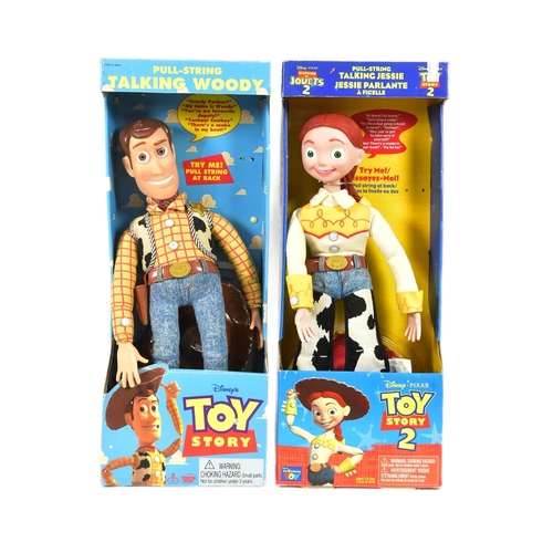 543 - Toy Story - x2 original Thinkway Toys made Woody & Jessie pull-string talking action figures. Boxed.