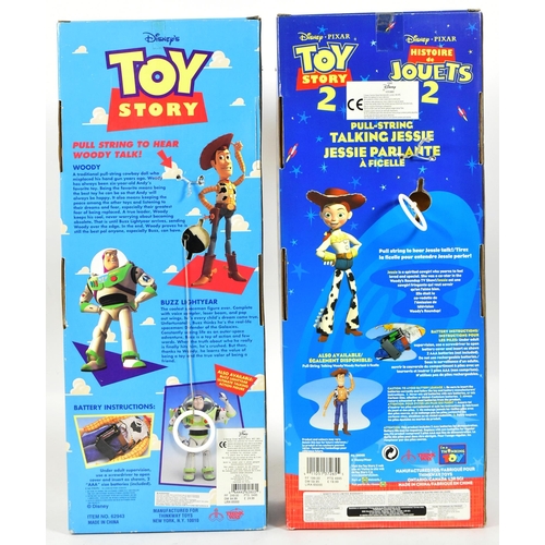 543 - Toy Story - x2 original Thinkway Toys made Woody & Jessie pull-string talking action figures. Boxed.