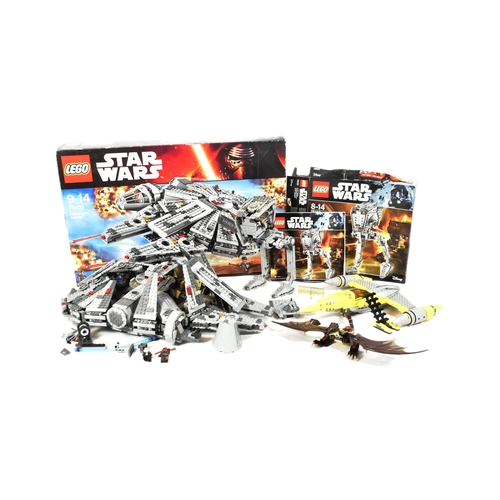 605 - Lego - a collection of x3 Lego Star Wars sets comprising; 75105 Millennium Falcon, 75153 AT-ST Walke... 