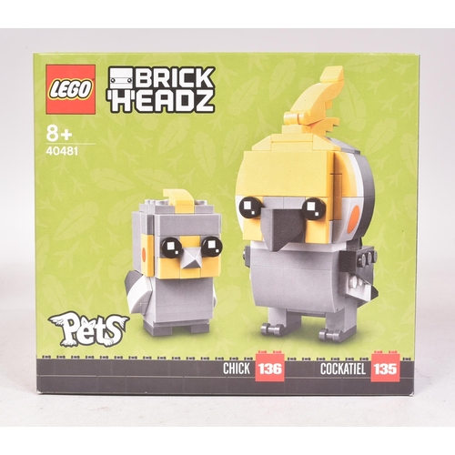 502 - Lego - x3 factory sealed Lego Brickheadz Pets comprising; 40443 Budgie & Chick, 40481 Cockatiel & Ch... 