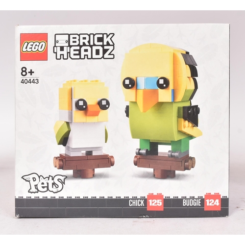 502 - Lego - x3 factory sealed Lego Brickheadz Pets comprising; 40443 Budgie & Chick, 40481 Cockatiel & Ch... 