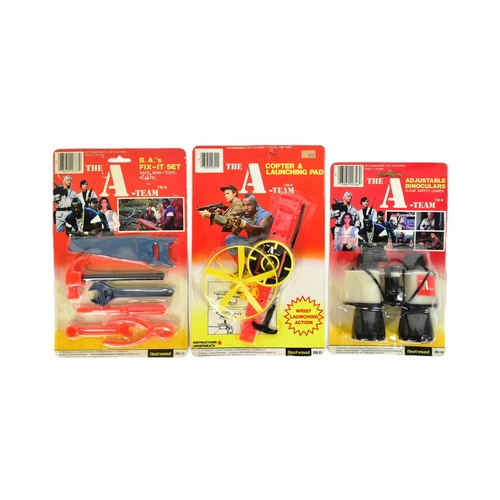 793 - The A-Team - a collection of x3 vintage carded ' rack pack ' Fleetwood Toys made A-Team toys compris... 