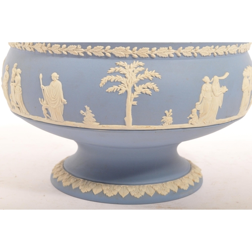 12 - A vintage 20th century Wedgwood jasperware tazza centrepiece pedestal bowl. The bowl having raised a... 