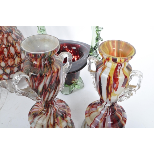 132 - A collection of retro mid 20th century Nailsea studio art glass. Having millefiori decoration to spi... 