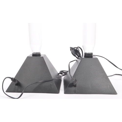 181 - A pair of contemporary desk top induction tube display plasma pillar lightning lamps. Elongated glas... 