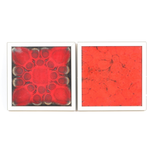 186 - Vetter Kunst Handlung - six 1970's German ceramic tiles, each in a red colourway and having individu... 