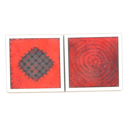 186 - Vetter Kunst Handlung - six 1970's German ceramic tiles, each in a red colourway and having individu... 