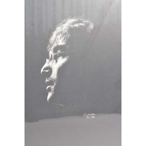 190 - A vintage late 20th century etching of John Lennon (1940 - 1980). Side profile in black and white wi... 