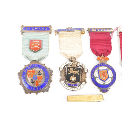 196 - A collection of vintage 20th century silver Hallmarked Masonic medals. Comprising of a Royal Ark Mar... 