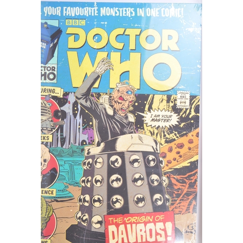 199 - Dr Who - A contemporary retro style canvas print. With BBC's logo featuring Daleks, Davros, Tardis i... 