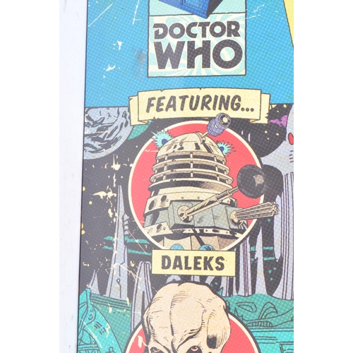 199 - Dr Who - A contemporary retro style canvas print. With BBC's logo featuring Daleks, Davros, Tardis i... 