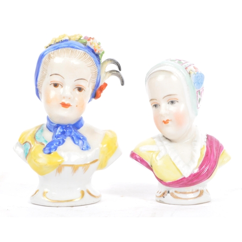 2 - Two Victorian late 19th Century continental Meissen style miniature porcelain busts / shoulders. Eac... 