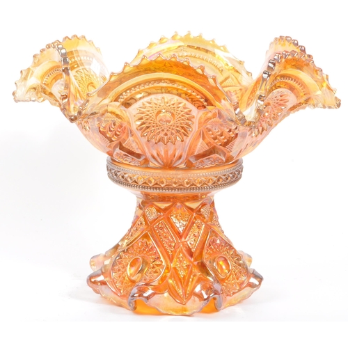 22 - A vintage iridescent carnival glass punch bowl in a marigold / amber colourway. Measures 28.5cm (dia... 