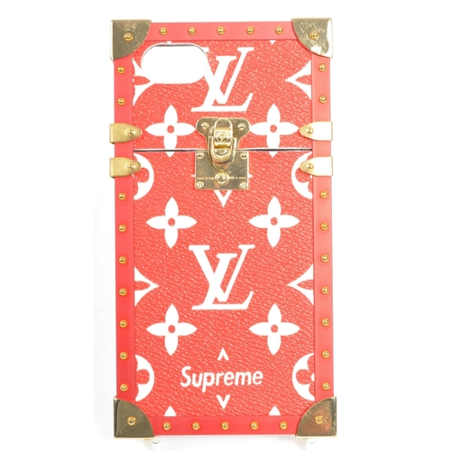 233 - A red / gold Louis Vuitton X Supreme iPhone case in original box and dust jacket.  From the 2017 Lou... 