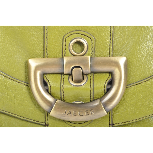 246 - Jaeger - A vintage Jaeger chartreuse green leather handbag. The bag having gilt buckle to front stam... 