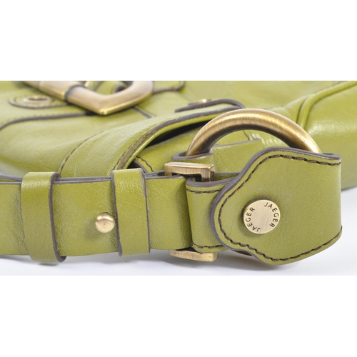 246 - Jaeger - A vintage Jaeger chartreuse green leather handbag. The bag having gilt buckle to front stam... 