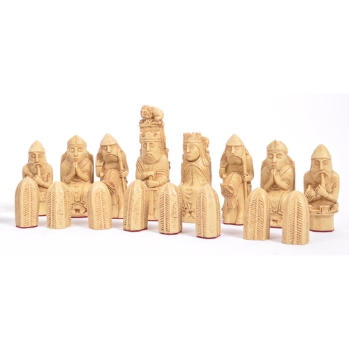 248 - The Lewis Chessmen - A full set of 20th century resin Isle of Lewis Chessmen chess pieces. Modelled ... 