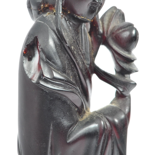 278 - A republic period Bakelite cherry Chinese Oriental finely carved  / Guanyin faturan female figurine ... 