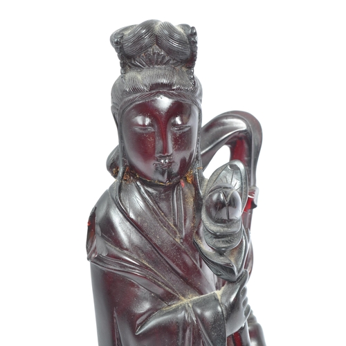 278 - A republic period Bakelite cherry Chinese Oriental finely carved  / Guanyin faturan female figurine ... 