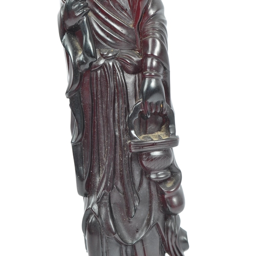 278 - A republic period Bakelite cherry Chinese Oriental finely carved  / Guanyin faturan female figurine ... 