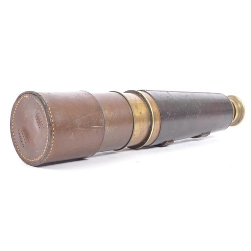 292 - Vintage 20th century brass and leather bound three drawer telescope / spyglass. With makers mark to ... 