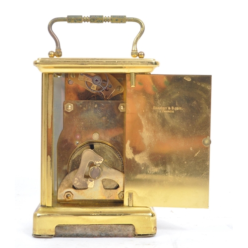 293 - Bayard - Mid 20th century French brass carriage clock. With carry handle to top, Roman numeral chapt... 