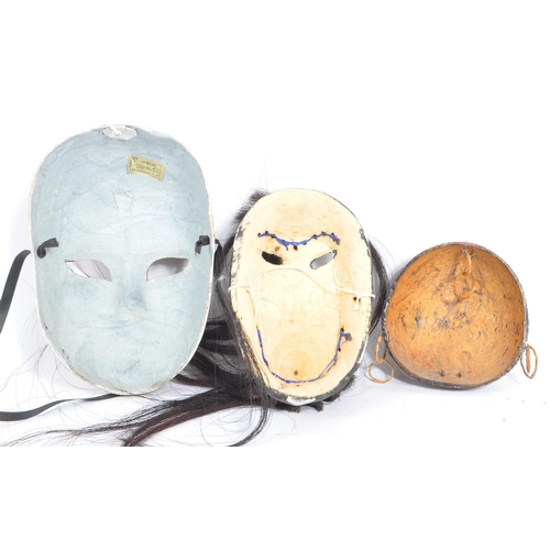 298 - Three 20th Century Italian paper mache, African wood & coconut husk face & wall masks. One Venetian ... 