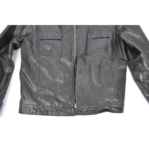 324 - Two vintage Men’s black leather jackets (2). Both medium size 48 by Esprit and Philip Russel. Fully ... 