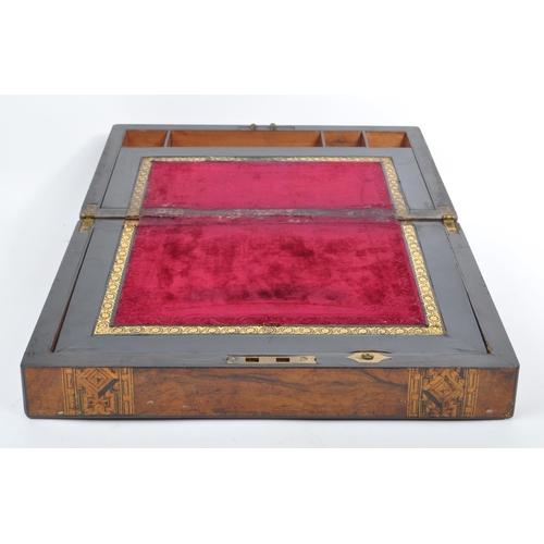 343 - A 19th century Victorian Tunbridge ware inlaid walnut writing slope. The writing slope opening to re... 