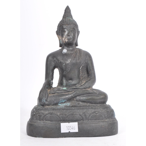 360 - Vintage 20th century Thai bronze figure of a buddha / deity . Dressed in robes in Bhumisparsha mudra... 