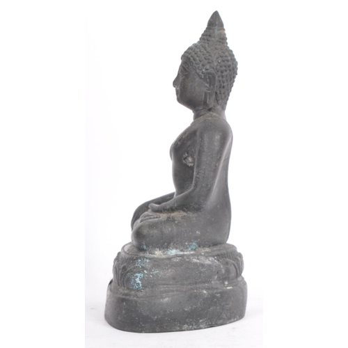 360 - Vintage 20th century Thai bronze figure of a buddha / deity . Dressed in robes in Bhumisparsha mudra... 