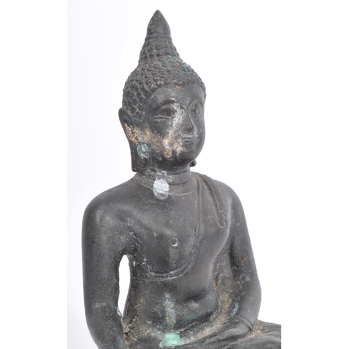 360 - Vintage 20th century Thai bronze figure of a buddha / deity . Dressed in robes in Bhumisparsha mudra... 