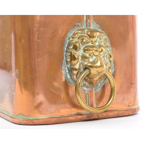 366 - A 19th century Victorian copper lion's head planter. The planter of rectangular form, with a rolled ... 