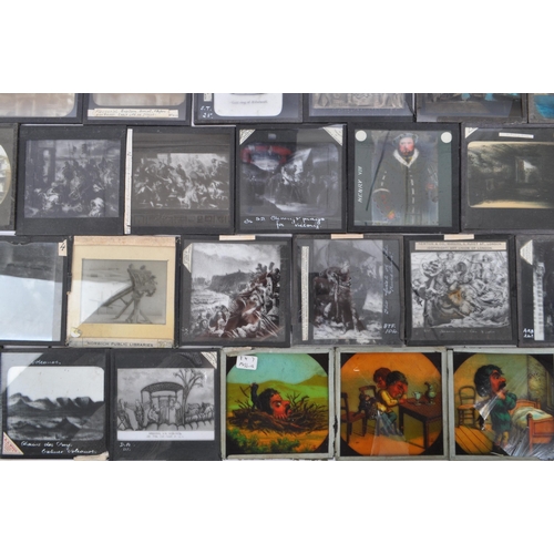 371 - A collection of 19th century and later magic lantern slides. To include colour and black and white e... 