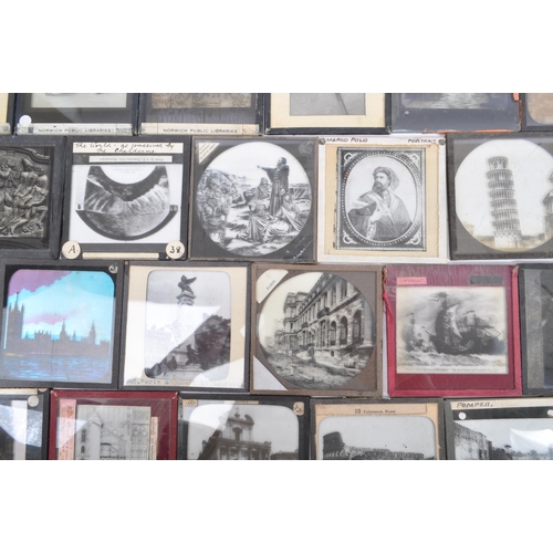 371 - A collection of 19th century and later magic lantern slides. To include colour and black and white e... 