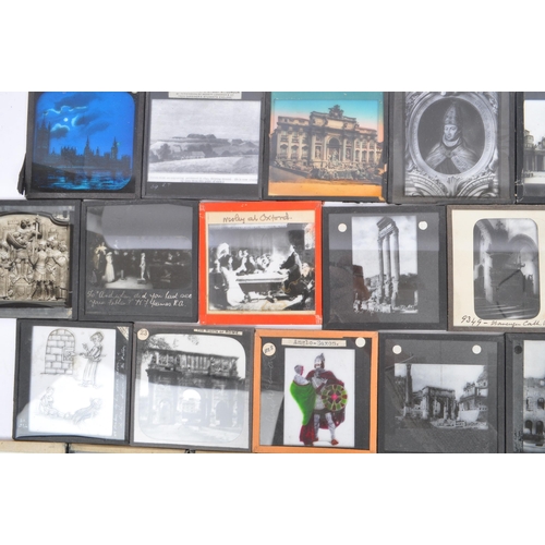 371 - A collection of 19th century and later magic lantern slides. To include colour and black and white e... 