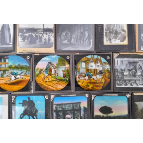 371 - A collection of 19th century and later magic lantern slides. To include colour and black and white e... 