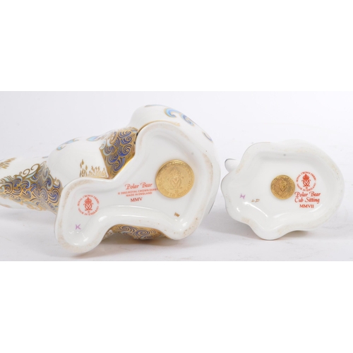 41 - Royal Crown Derby - Two contemporary porcelain china paperweights in the form of Polar Bears with gi... 