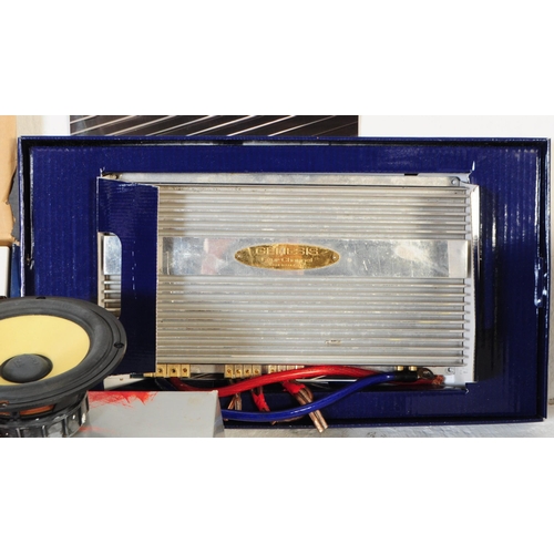 415 - A selection of car Hi-Fi amplifiers, speakers and interface in-car-entertainment equipment. Comprisi... 