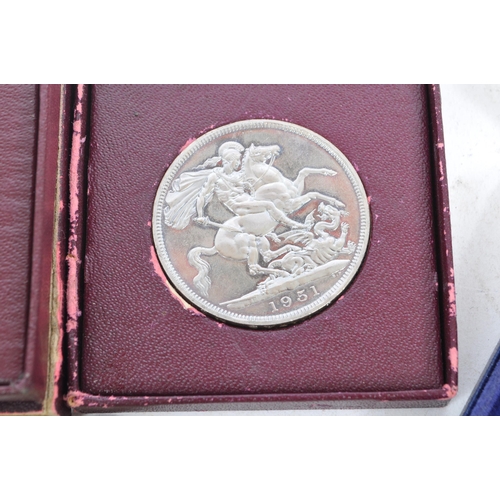 442 - Three 1951 silver Festival of Britain crown coins in original cases (Total weight 85.5g). Along with... 