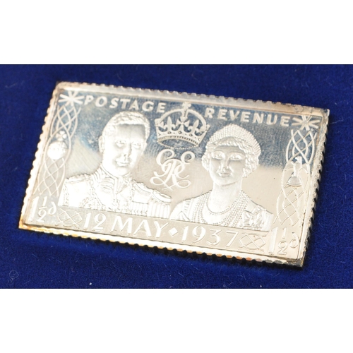 445 - A set of four silver commemorative Edition coronation enlarged proof quality silver monarch stamp in... 