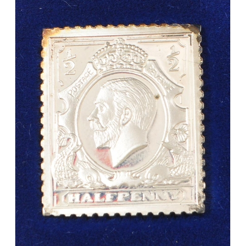 445 - A set of four silver commemorative Edition coronation enlarged proof quality silver monarch stamp in... 