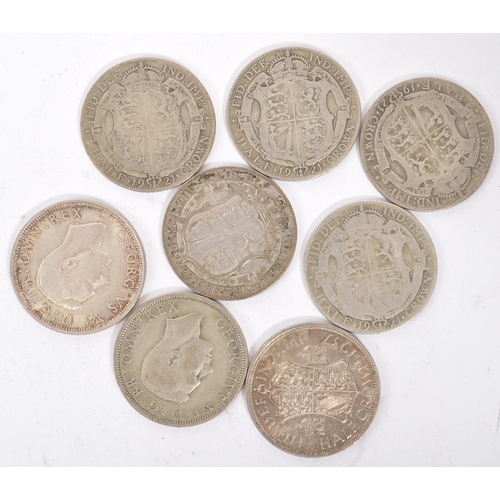 471 - A collection of five George V and three George VI circulated silver half crown coins. The lot to inc... 