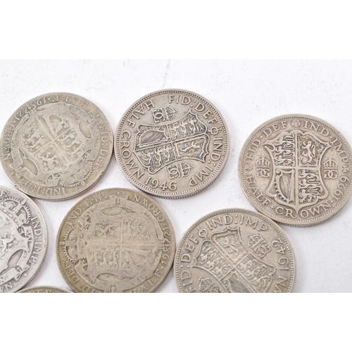 474 - A collection of six George V and two George VI circulated silver half crown coins. The lot to includ... 