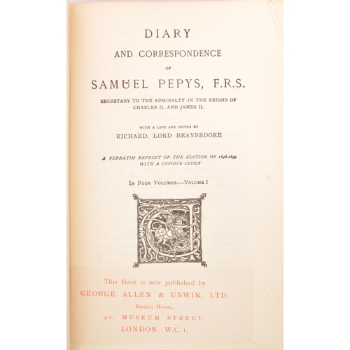 479 - Diary of Samuel Pepys - Lord Braybrooke - Volumes I - IV. Published by George Allen & Unwin ltd date... 