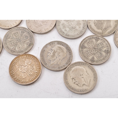 483 - A collection of approximately twenty one early 20th century (pre 1947) .500 silver George V and Geor... 